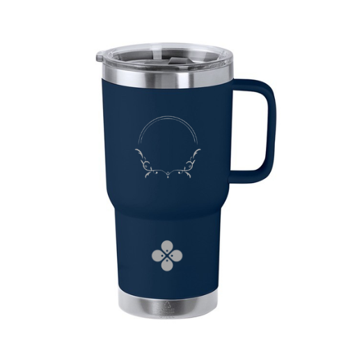 personalisierbarer Thermo-Cup Blau 590 ML mit Strohhalm